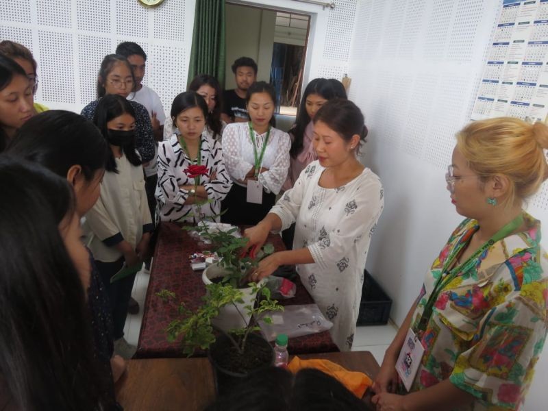 Flower grafting and baking lesson underway at the skill-based workshop orgnised as a part of the ongoing 12th ABC Youth Conference at Artang Baptist Church (ABC) Mokokchung on July 9. (Morung Photo)